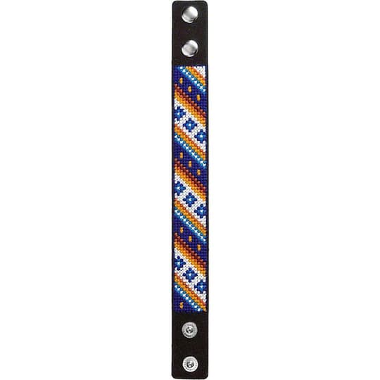 Wonderland Crafts Diagonal Blue Artificial Leather Cross Stitch Bracelet Kit